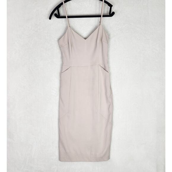 Pure Navy Dress Women 6 Cream Blush Stretch Fitted Spaghetti Strap Midi Pockets - Picture 1 of 6